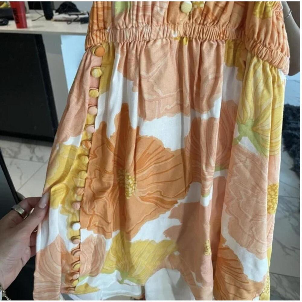 Off-Shoulder Floral Mini Dress in Peach and Yellow - Picture 5 of 9